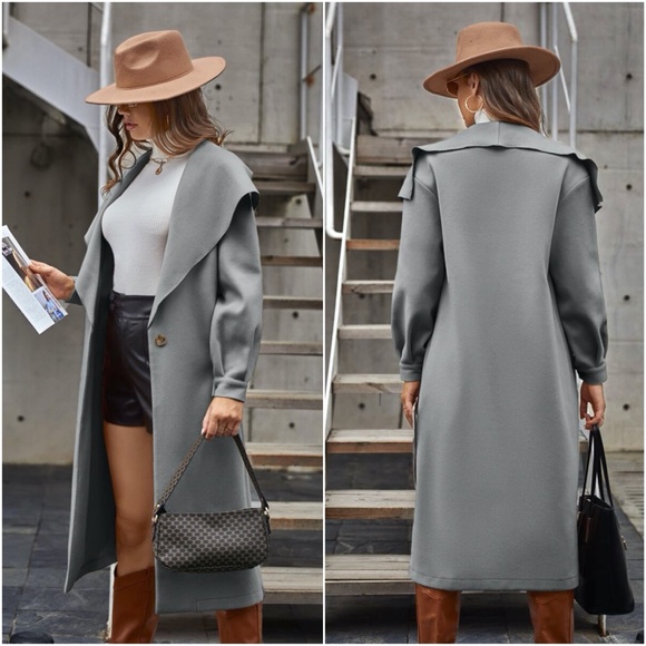fall long waterfall button trench peacoat grey - Picture 6 of 8